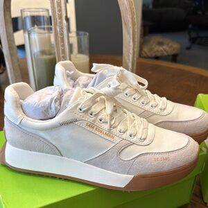 Sam Edelman White and Brown Sneakers with Retro Design with box